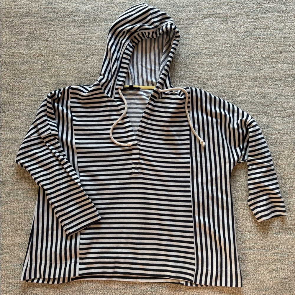 Striped Black and White Hooded Top